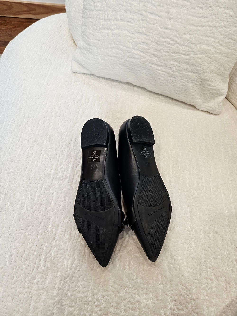 Marc Fisher Black Pointed Leather Flats with Stud Detail - Picture 9 of 9